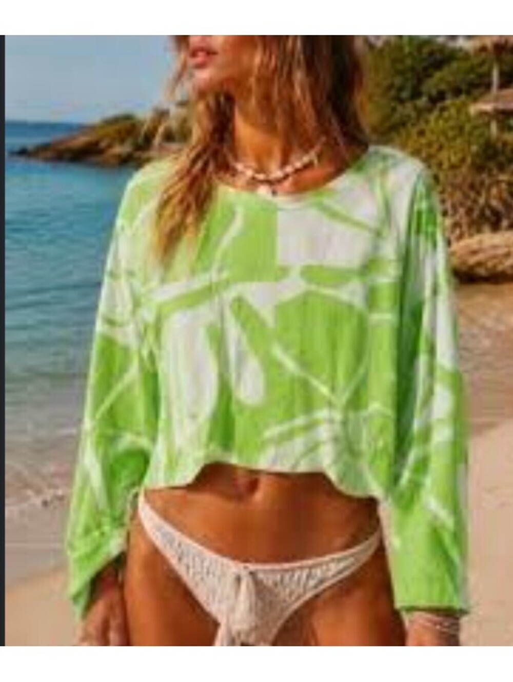 FREE PEOPLE MOVEMENT right on run green and white long sleeve tee sz L